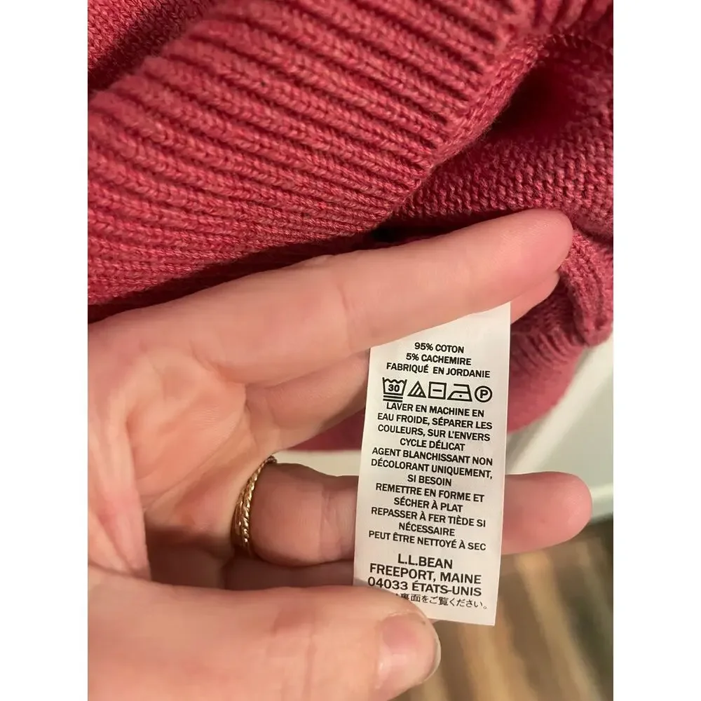 L.L. Bean Pink Cotton Cashmere Hoodie Sweater Soft Knit Pullover Coastal Prep-S